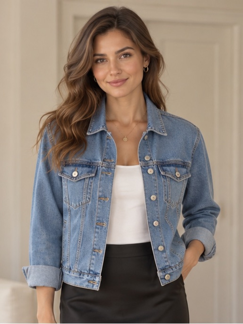 Bershka BSKGIRL Blue Denim Trucker Jacket Size Small